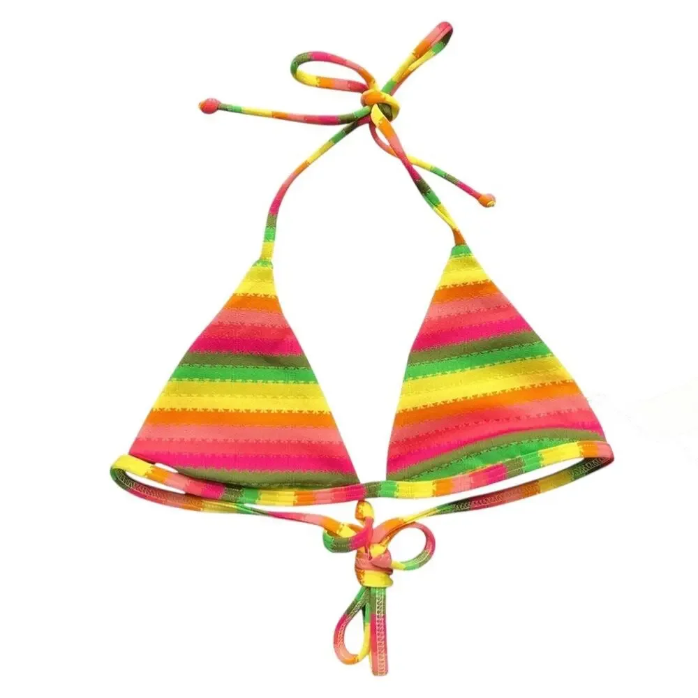 L*Space Lily Striped  Deep V Neckline Full Cut Swim Top Bottom Set, S